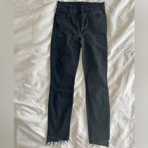 MOTHER denim Black Stunner Zip Ankle Step Fray